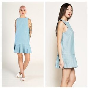 Kurt Lyle / Princeton pleated light denim Ruffle Mini Dress M